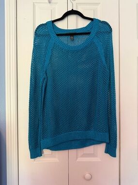 INC International Concepts Teal Open-Weave Scoop Neck Sweater